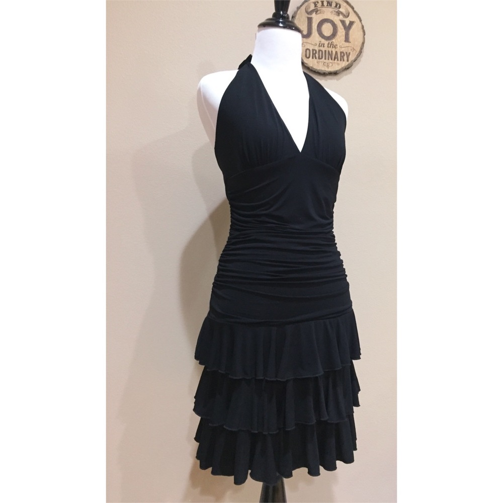 Bebe Black Halter Style Cocktail Bodycon Dress M